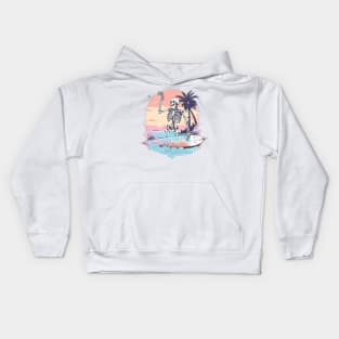 Skeleton Surfing at the Beach Kids Hoodie